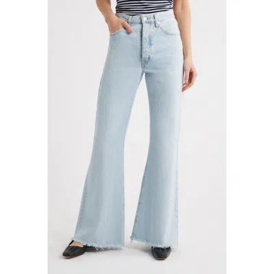 Frame The Lax Frayed High Waist Flare Jeans In Gray