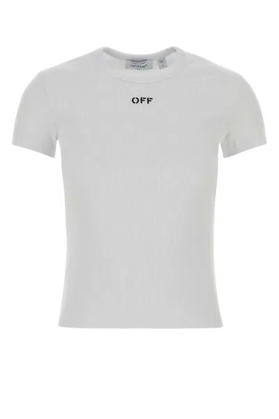Off-white Stretch Cotton T Shirt Short Sleeves Crew Neck In White