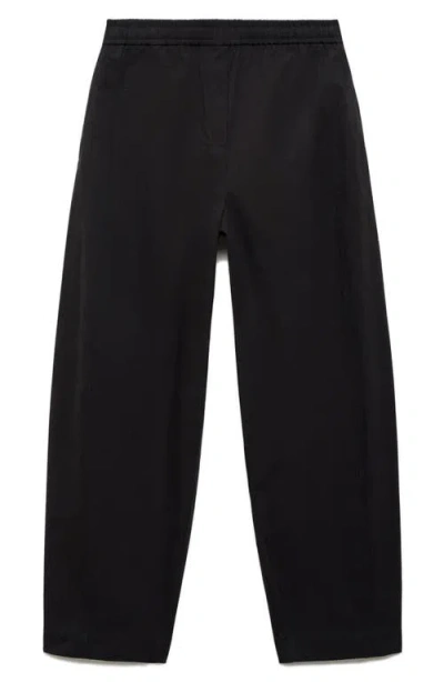 Mango Pull-on Stretch Cotton Pants In Black