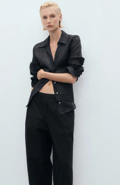 Mango Pull-on Stretch Cotton Pants In Black