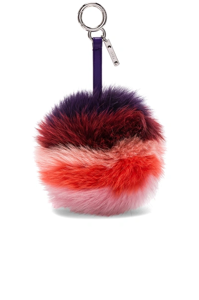 Shop Fendi Rainbow Fox Fur Pom Pom Charm In Stripes, Pink, Purple, Red. In Purple Multi