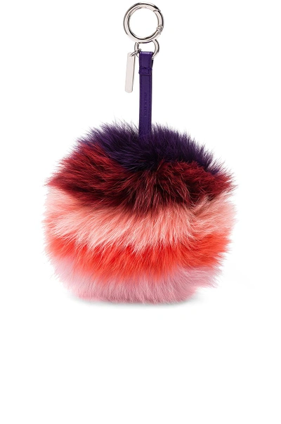 Shop Fendi Rainbow Fox Fur Pom Pom Charm In Stripes, Pink, Purple, Red. In Purple Multi