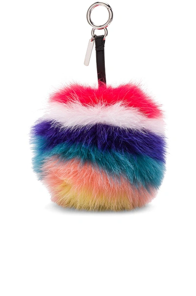 Shop Fendi Rainbow Fox Fur Pom Pom Charm In Stripes, Purple, Pink, Blue. In Red Multi
