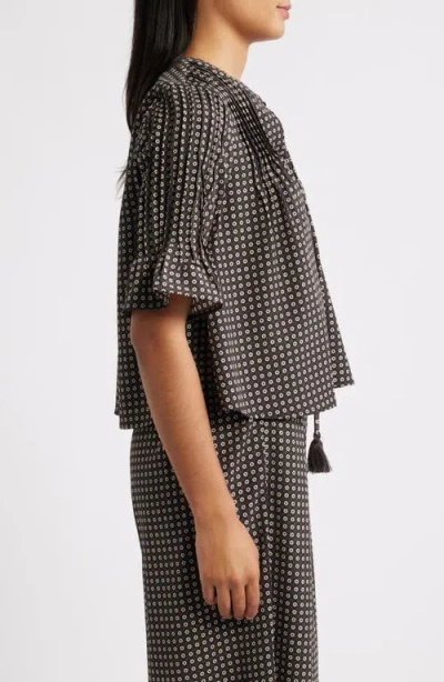 Bobeau Dot Print Boho Top In Black