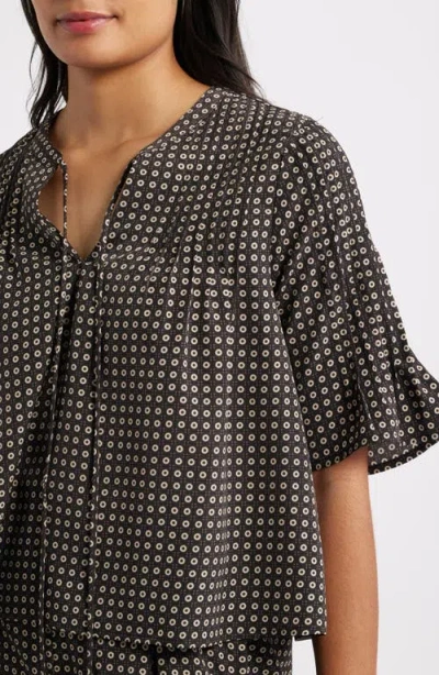 Bobeau Dot Print Boho Top In Black
