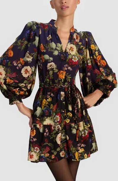 Alice And Olivia Antonette Long Sleeve Button Front Mini Dress In Magic Garden Gradient