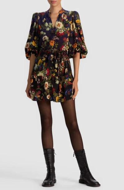 Alice And Olivia Antonette Long Sleeve Button Front Mini Dress In Magic Garden Gradient