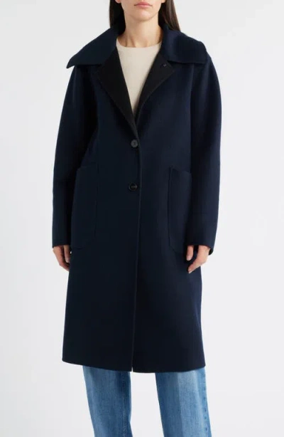 Bernardo Brushed Double Face Overcoat In Blue