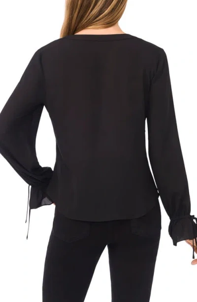 Cece Tie Cuff Button-up Top In Black
