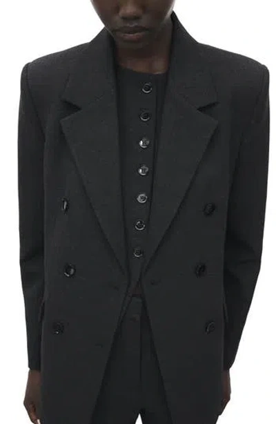 Mango Double Breasted Suit Blazer In Black