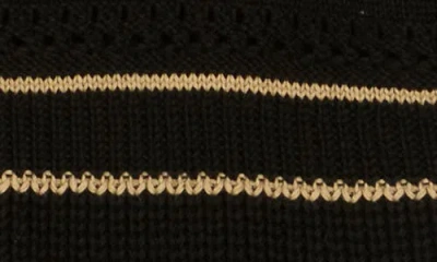 Blu Pepper Stripe Knit Button Front Top In Black