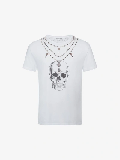 Alexander Mcqueen Skull Necklace Print Organic Cotton T-shirt In White Multicolor