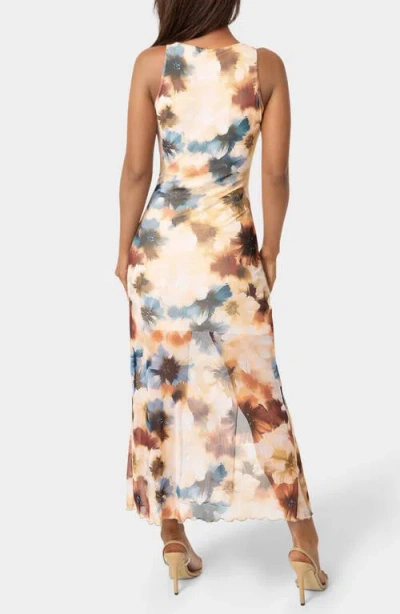 Bebe Power Mesh Side Ruched Maxi Dress In Multi