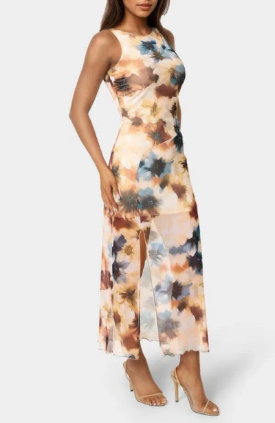 Bebe Power Mesh Side Ruched Maxi Dress In Multi