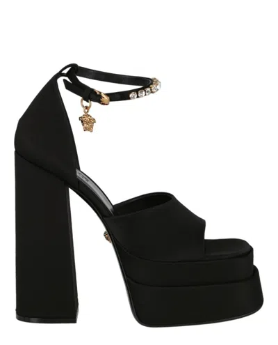 Versace Aevitas 140 Medusa Crystal-embellished Platform Sandals In Black