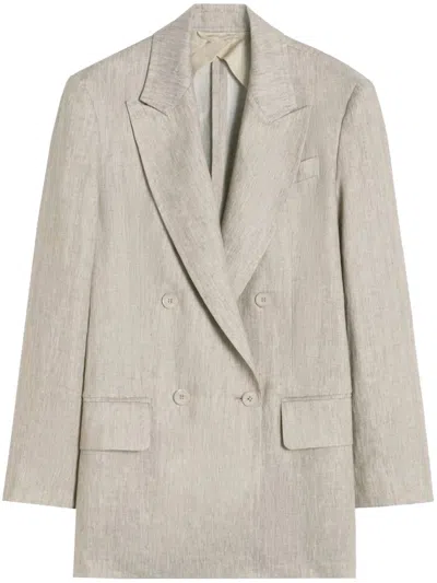 Max Mara Double-breasted Linen Blazer With Wide Lapels In Neutral