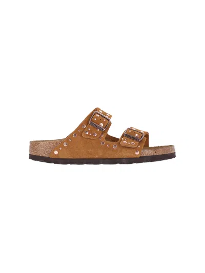 Birkenstock Arizona Rivets Studded Slide Sandal In Brown