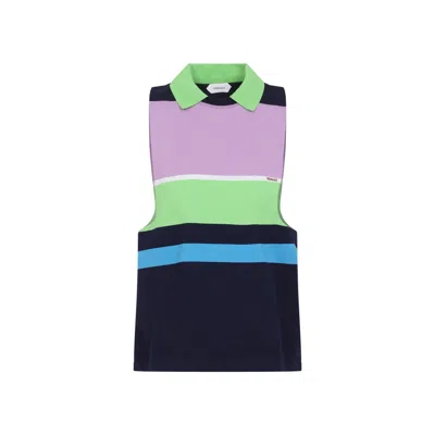 Versace Sleeveless Embroidered Striped Cotton T-shirt In Multi
