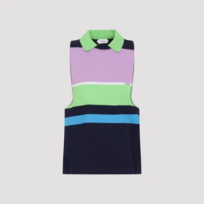 Versace Sleeveless Embroidered Striped Cotton T-shirt In Multi