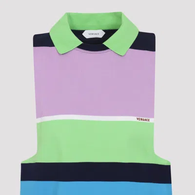 Versace Sleeveless Embroidered Striped Cotton T-shirt In Multi