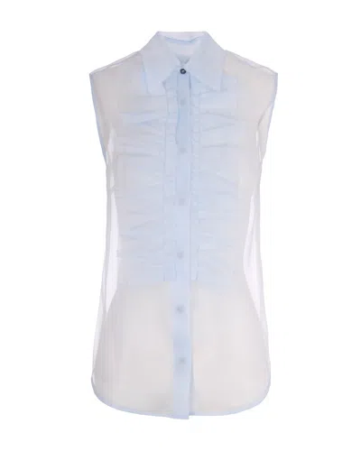 P.a.r.o.s.h Parosh Sheer Sleeveless Button-front Blouse In Blue