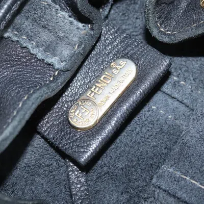 Pre-owned Fendi Logo Flap Drawstring Backpack Leather Black Leather Backpack Bag ()