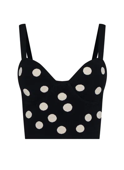 L'agence Tula Polka Dot Bra Knit Top In Black