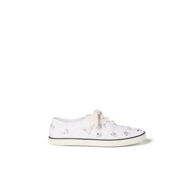 Miu Miu Crystal Embellished Low Top Canvas Sneaker In White