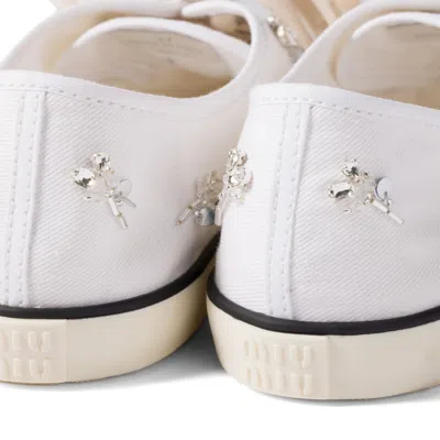 Miu Miu Crystal Embellished Low Top Canvas Sneaker In White