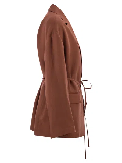 Brunello Cucinelli Women Fluid Viscose And Linen Twill Jacket With Jewellery In Brown