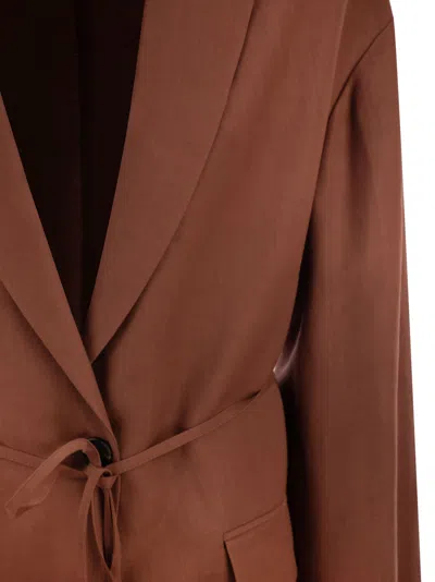 Brunello Cucinelli Women Fluid Viscose And Linen Twill Jacket With Jewellery In Brown