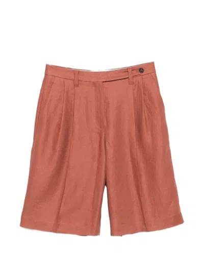 Brunello Cucinelli Linen Shorts Pleated Design Belt Loops Pockets In Brown