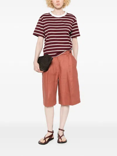 Brunello Cucinelli Linen Shorts Pleated Design Belt Loops Pockets In Brown