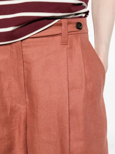 Brunello Cucinelli Linen Shorts Pleated Design Belt Loops Pockets In Brown
