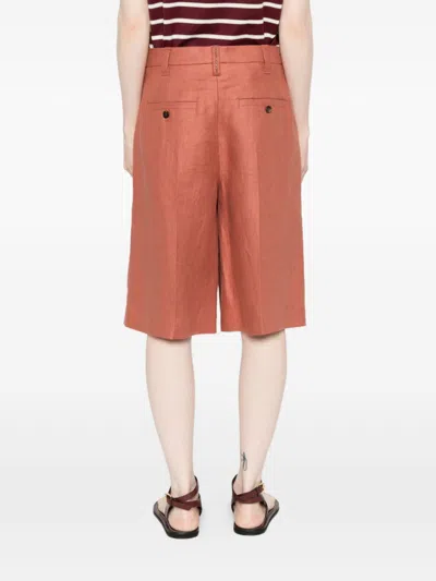 Brunello Cucinelli Linen Shorts Pleated Design Belt Loops Pockets In Brown