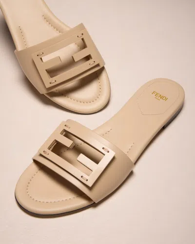 Fendi Baguette Ff Leather Buckle Flat Slide Sandals In Pink