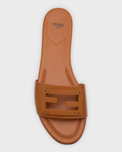 Fendi Baguette Ff Leather Buckle Flat Slide Sandals In Pink