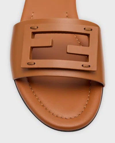 Fendi Baguette Ff Leather Buckle Flat Slide Sandals In Pink