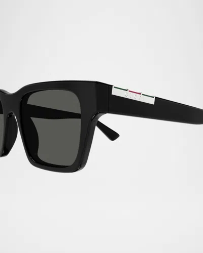 Gucci Web-stripe Square-frame Sunglasses In Black