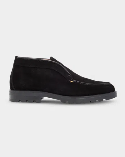 Santoni Suede Elasticized Boots Rubber Sole In Black
