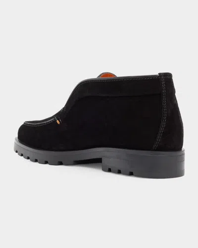Santoni Suede Elasticized Boots Rubber Sole In Black