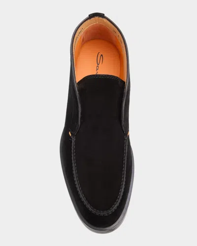 Santoni Suede Elasticized Boots Rubber Sole In Black