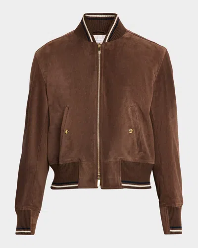Thom Browne Suede Bomber Jacket In Multi