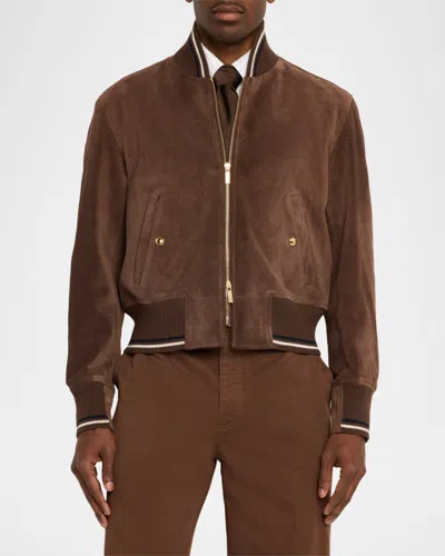 Thom Browne Suede Bomber Jacket In Multi