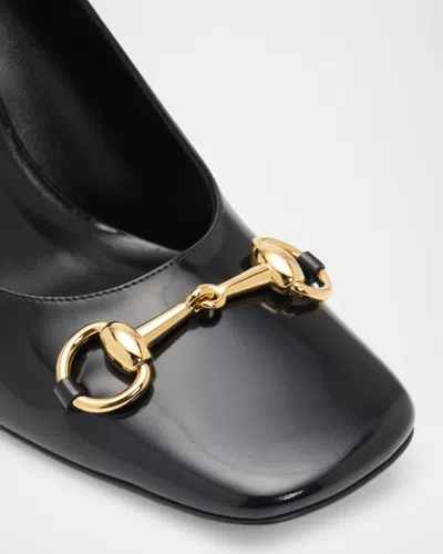 Gucci Signora Pumps Block Heel Gold Tone Hardware In Black