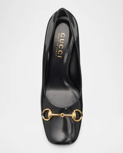 Gucci Signora Pumps Block Heel Gold Tone Hardware In Black