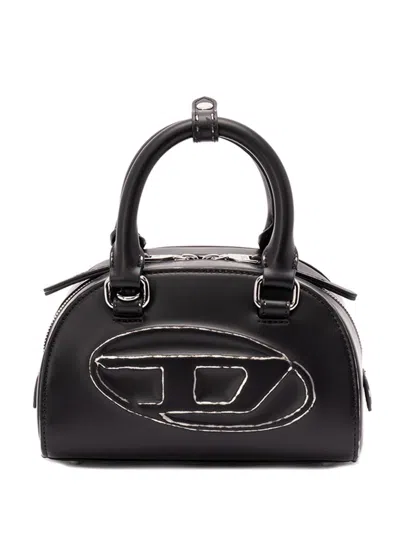 Diesel 1dr Dome-mini Bowling Bag In Snake-effect Leather In Black