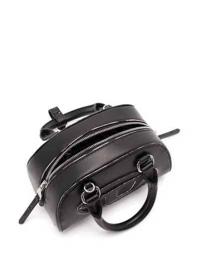 Diesel 1dr Dome-mini Bowling Bag In Snake-effect Leather In Black