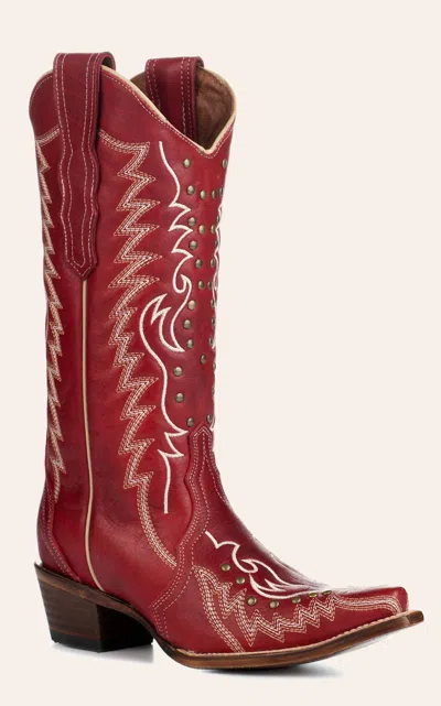 Circle G Embroidered Stud Mid Calf Western Boot In Red