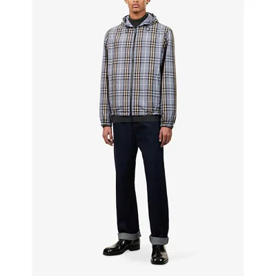 Burberry Mens Wave Blue Ip Check Reversible Check Hooded Anorak Jacket In Multi